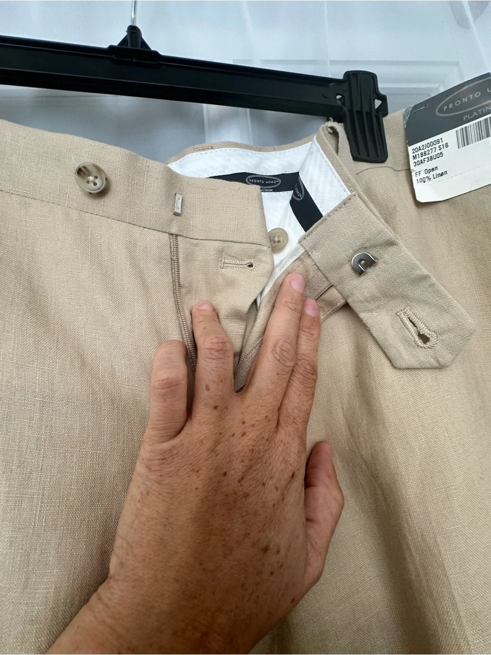 Pronto Uomo Platinum Linen Dress Pants Mens 38 Tan Beige Flat Front NWT